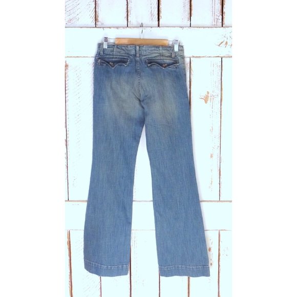 90s faded blue boot cut with slight flare low rise stretch denim jeans - Picture 4 of 5